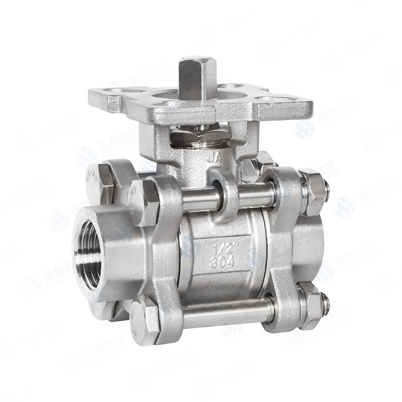 Three-piece high-platform threaded ball valve