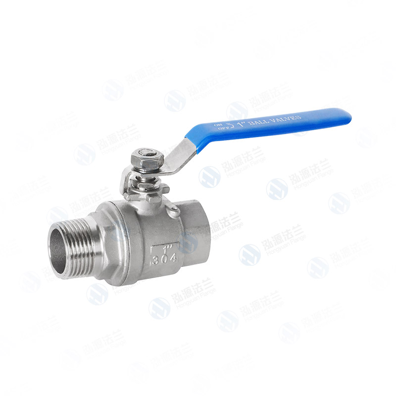 Two-piece internal and external thread ball valve
